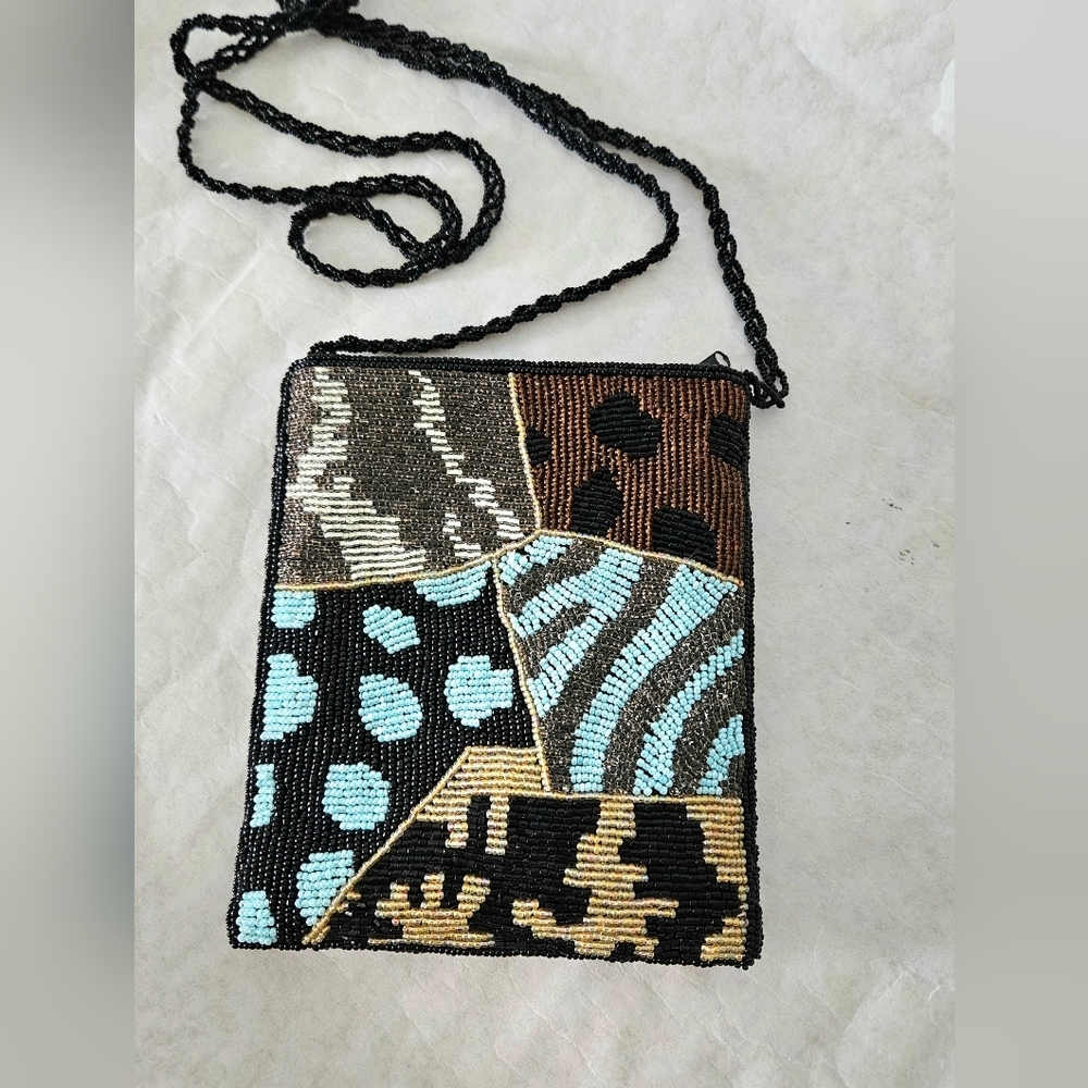 Beaded Patchwork animal print Crossbody Bag